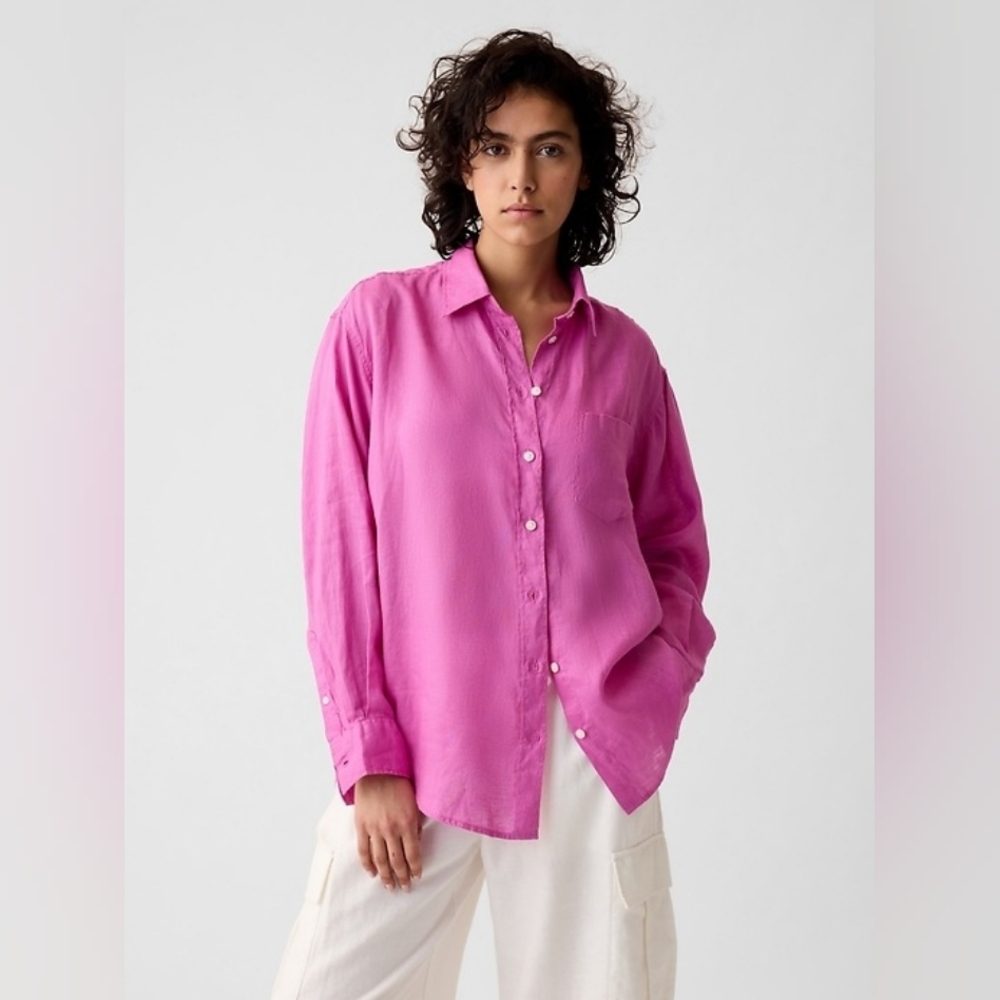 Gap 100% Linen Big Shirt Budding Lilac Pink